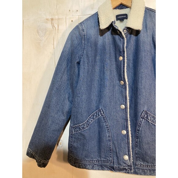J Crew Jean Trucker Jacket Sherpa Lined Women’s Medium Blue Denim Button Up - Picture 2 of 9